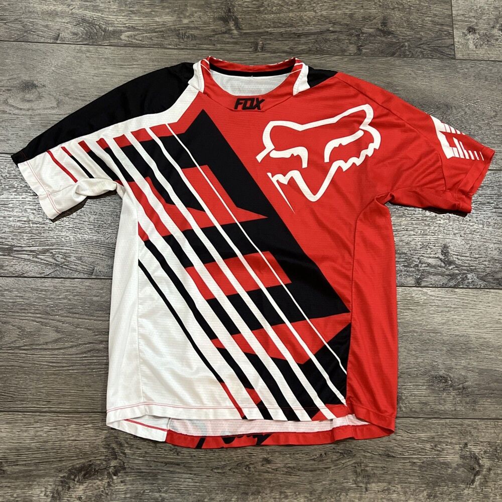 Y2K Fox Racing Motocross Jersey Red Black White MX MTB BMX Short Sleeve Mens Sm
